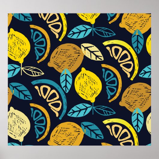 Poster Motif Citrus Lemon Doodle Arrière - plan (Devant)