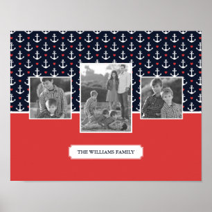 Poster Motif Coeurs et Ancres   Photo de famille   Monogr