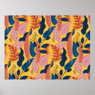 Poster Motif coloré clair avec feuilles tropicaux, ber