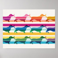 Motif Coloré de Teckel à Rayures Rétro