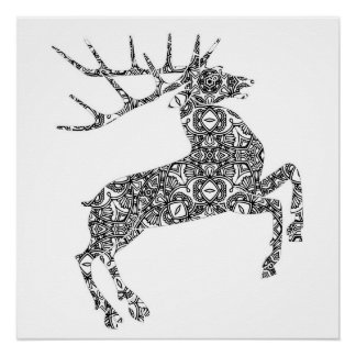 Poster Motif complexe Heraldic Deer Coloration Page Art