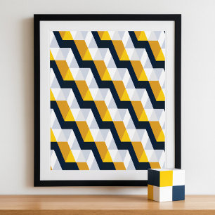 Poster Motif cubique géométrique en jaune et blanc