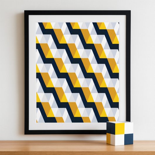Poster Motif cubique géométrique en jaune et blanc