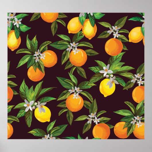 Poster Motif d'agrumes, Oranges Vintages de citrons. (Devant)