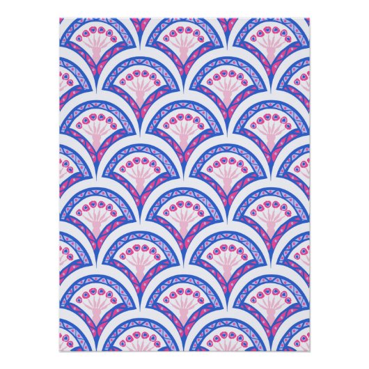 Poster motif damassé floral bleu (Devant)