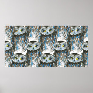 Poster Motif d'aquarelle transparent avec grand hibou