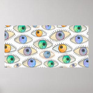Poster Motif d'aquarelle transparente à large oeil humain
