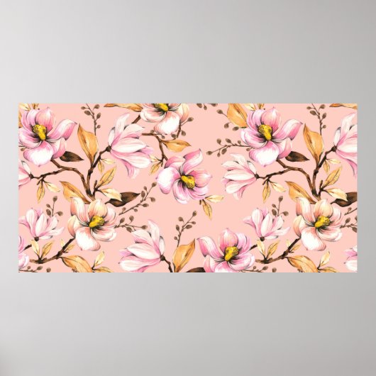 Poster Motif d'aquarelle transparente avec branches de ma (Devant)