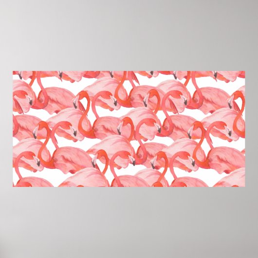 Poster Motif d'aquarelle transparente avec flamants (Devant)