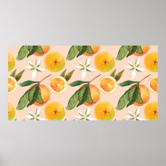 Poster Motif d'aquarelle transparente avec mandarines