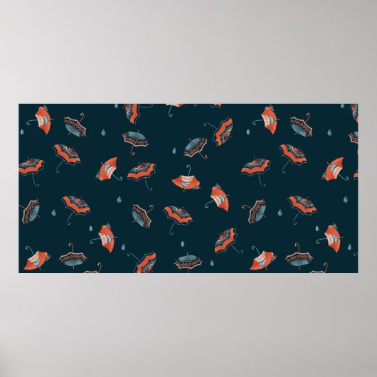 Poster Motif d'aquarelle transparente avec parapluie amus (Devant)