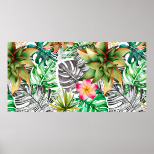 Poster Motif d'aquarelle transparente de feuilles tropica