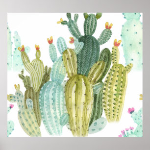 Poster Motif d'aquarelle vintage Cactus Blooming
