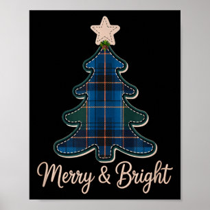 Poster Motif d'arbre de Noël Tartans Verts Et Bleu À Carr