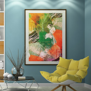 Poster Motif d'art à coups de pinceau de style grunge col
