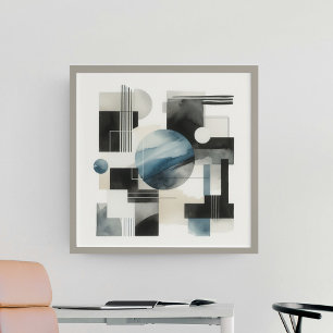 Poster Motif d'art abstrait bleu gris foncé beige noir