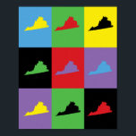 Poster Motif d'art pop de Virginie<br><div class="desc">Un joli motif avec le contour de l'état de Virginie fait en jaune,  bleu,  rouge,  vert,  noir et violet</div>