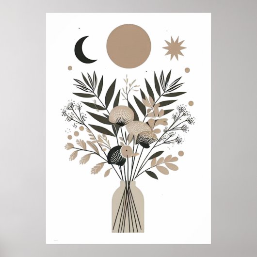 Poster Motif d'art scandinave Sun Moon Stars Bouquet (Devant)