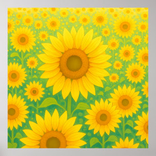 Poster Motif de champ de tournesol vibrant