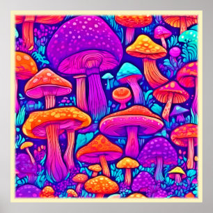 Poster Motif de champignons colorés