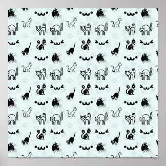 Poster Motif de chat fantaisiste mignon noir blanc bleu p