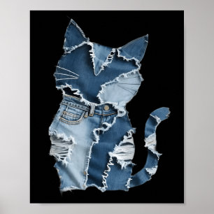 Poster Motif de chat mignon Patchwork en jean pour amoure