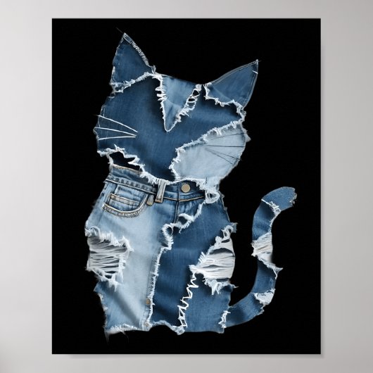 Poster Motif de chat mignon Patchwork en jean pour amoure (Devant)