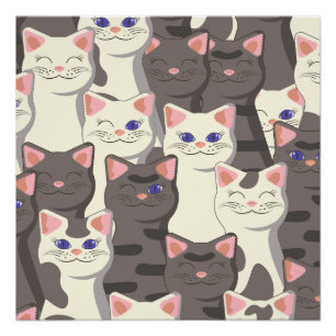 Poster Motif de chats blancs et gris