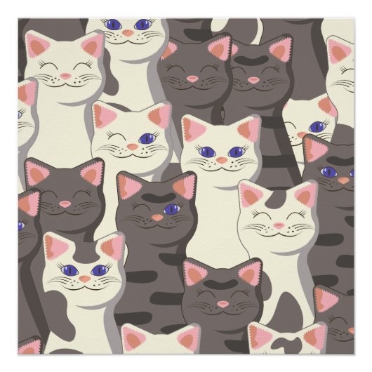 Poster Motif de chats blancs et gris (Devant)