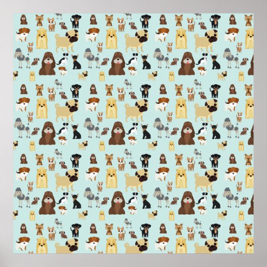 Poster motif de chiens arrière - plans bleu clair. (Devant)