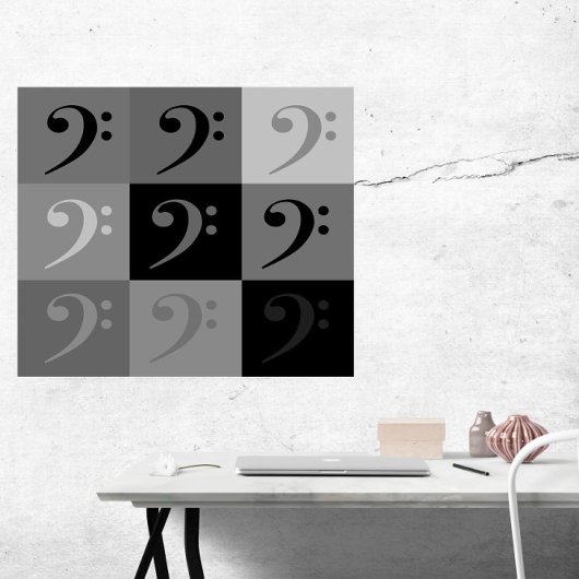 Poster Motif de Clé de Fa Noir Gris