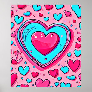 Poster Motif de cœur bleu rose