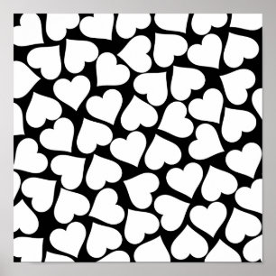 Poster Motif de coeur noir et blanc rétro