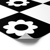 Poster Motif de contrôle des fleurs Noir Blanc Mod Carrés (Coin)