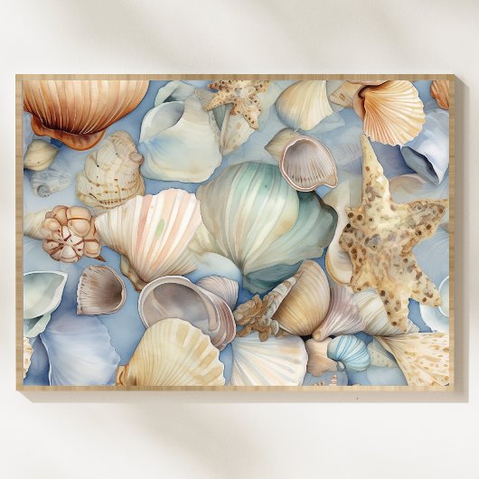 Poster Motif de coquillages aquarelles