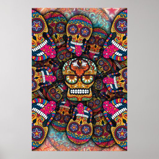 Poster Motif de crânes de sucre (Devant)