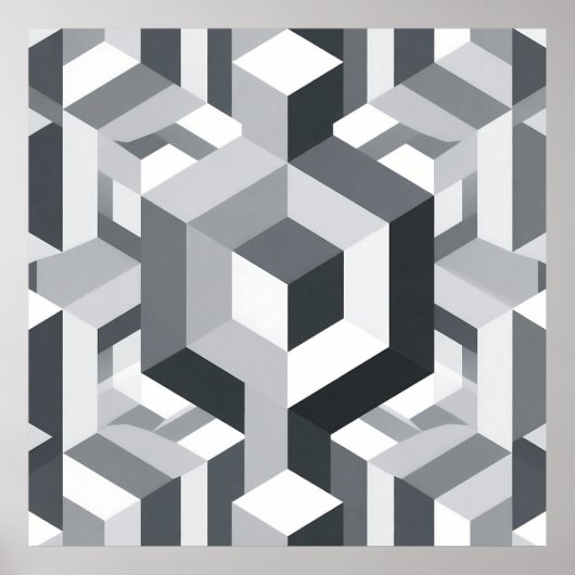 Poster Motif de cube isométrique monochrome (Devant)
