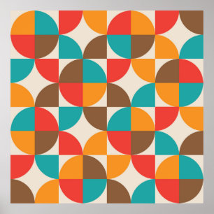 Poster Motif de demi-cercles colorés du milieu du siècle 