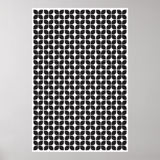 Poster Motif de feuille géométrique rétro noir (Devant)