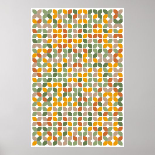 Poster Motif de feuille géométrique rétro Vert orange Tau (Devant)