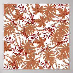 Poster Motif de feuilles florales d'automne marron Y2K
