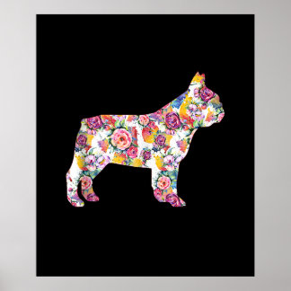 Poster motif de fleur bulldog français| cadeau de chien c