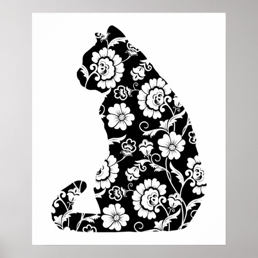 Poster Motif de fleur de chats Silhouette Amoureux des ch (Devant)
