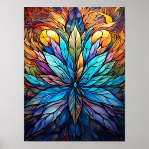Poster Motif de fleur de lotus en verre coloré fractal