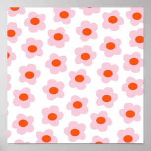 Poster Motif de fleur hippie rose élégant rouge