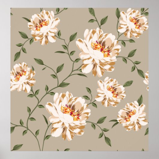 Poster motif de fleur marron sur fond bleu (Devant)