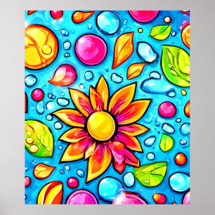 Poster Motif de fleurs abstraites colorées