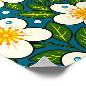 Poster Motif de fleurs blanches crémeuses avec des feuill (Coin)