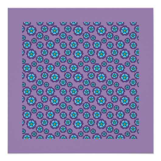 Poster Motif de fleurs bleu violet (Devant)