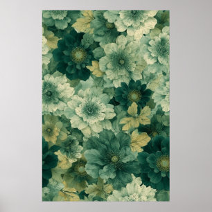 Poster Motif de fleurs botaniques vertes romantiques